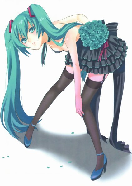 Anime picture 2100x2970 with vocaloid hatsune miku tagme (artist) single long hair tall image looking at viewer fringe highres breasts light erotic twintails bare shoulders nail polish aqua eyes lips aqua hair shadow alternate costume girl