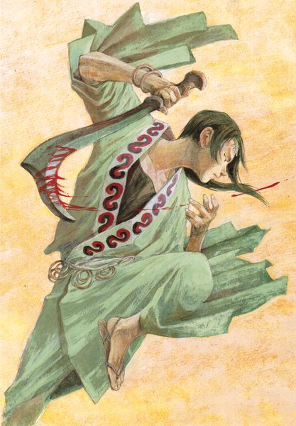Anime picture 4303x6196 with blade of the immortal samura hiroaki single tall image highres short hair absurdres boy weapon blood