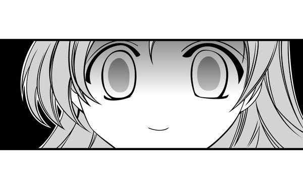 Anime picture 1920x1200 with higurashi no naku koro ni studio deen ryuuguu rena single highres simple background smile wide image white background border monochrome letterboxed close-up face girl