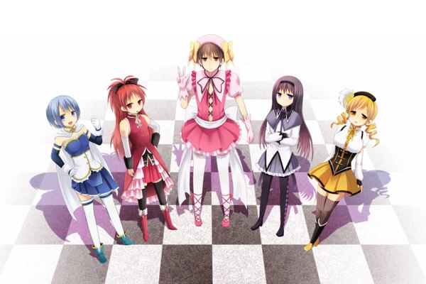 Anime picture 1500x1000 with mahou shoujo madoka magica kore wa zombie desu ka? shaft (studio) studio deen akemi homura sakura kyouko miki sayaka tomoe mami aikawa ayumu ine (artist) blush open mouth blue eyes black hair blonde hair smile purple eyes multiple girls yellow eyes blue hair