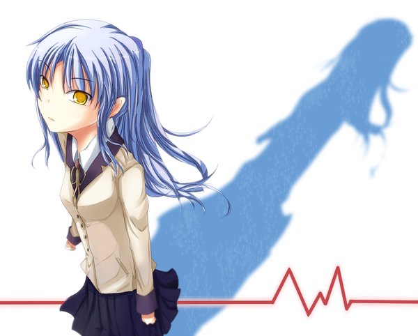 Anime picture 1700x1367 with angel beats! key (studio) tachibana kanade single long hair looking at viewer simple background white background yellow eyes white hair from above shadow girl uniform school uniform serafuku