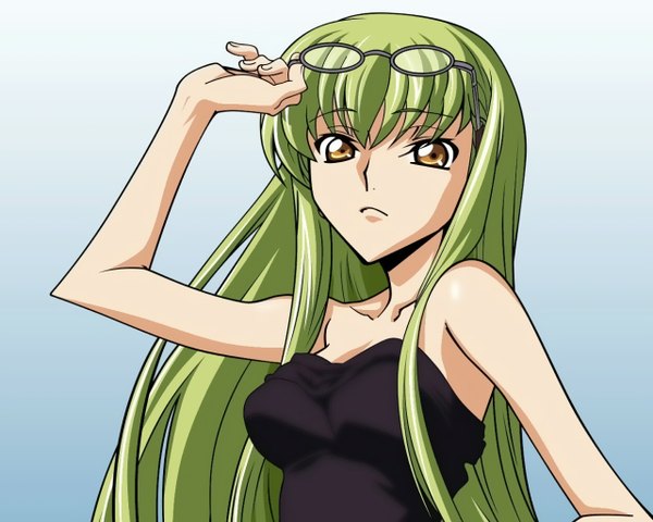 Anime picture 1280x1024 with code geass sunrise (studio) c.c. single long hair fringe yellow eyes green hair vector girl glasses
