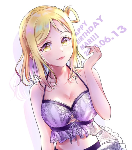 Anime picture 2894x3286 with love live! sunshine!! sunrise (studio) love live! ohara mari emeraldgreen5 single tall image looking at viewer blush fringe highres short hair breasts light erotic simple background blonde hair smile large breasts white background yellow eyes