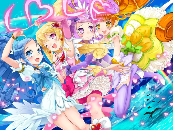 Anime picture 2000x1500 with precure dokidoki! precure toei animation aida mana hishikawa rikka kenzaki makoto yotsuba alice cure heart cure sword cure rosetta cure diamond kanipanda long hair blush highres open mouth blue eyes blonde hair purple eyes multiple girls