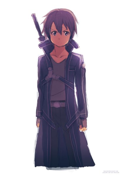 Anime picture 3508x4961 with sword art online a-1 pictures kirigaya kazuto tom skender single tall image looking at viewer fringe highres short hair simple background hair between eyes white background purple eyes signed absurdres purple hair serious sketch boy