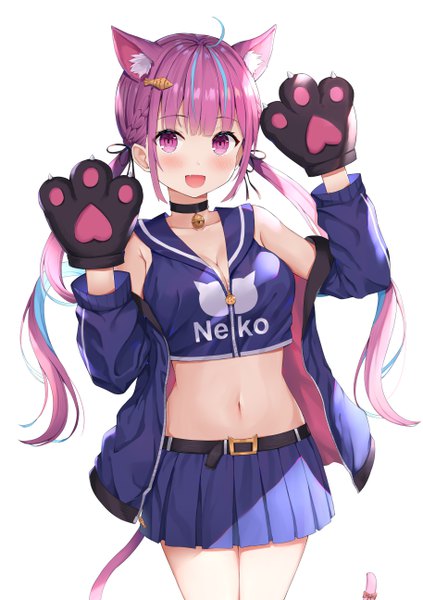 Anime picture 3656x5184 with virtual youtuber hololive minato aqua hokori sakuni single long hair tall image looking at viewer blush fringe highres open mouth simple background smile standing white background twintails animal ears payot pink hair