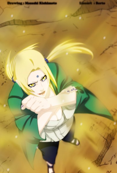 Anime picture 1000x1476 with naruto studio pierrot naruto (series) tsunade advance996 single long hair tall image blonde hair smile twintails yellow eyes nail polish japanese clothes from above lips coloring hokage girl kimono