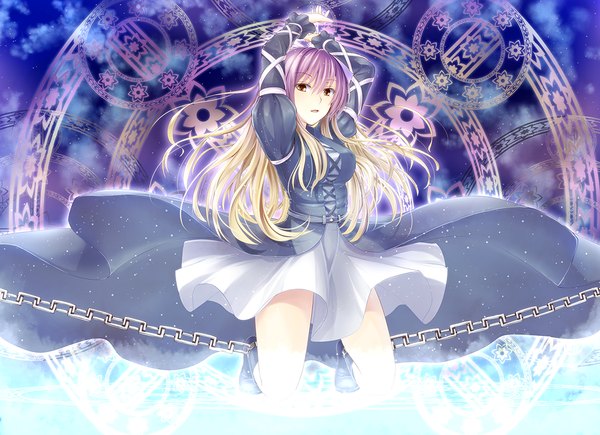 Anime picture 1100x799 with touhou hijiri byakuren primamiya single long hair yellow eyes multicolored hair magic girl dress chain magic circle