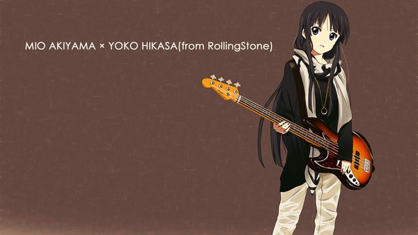Anime picture 1920x1080 with k-on! kyoto animation akiyama mio single long hair highres blue eyes black hair simple background wide image girl scarf musical instrument guitar