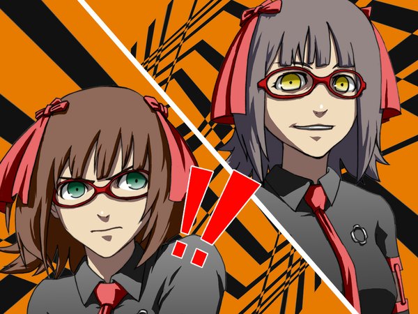 Anime picture 1024x768 with idolmaster persona 4 persona amami haruka dark haruka dual persona parody punkish gothic glasses cut-in zearthp