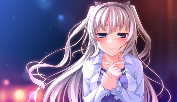 Anime picture 2660x1540 with sinclient hajikano shizuku reesaa long hair blush highres blue eyes wide image game cg white hair girl hairband