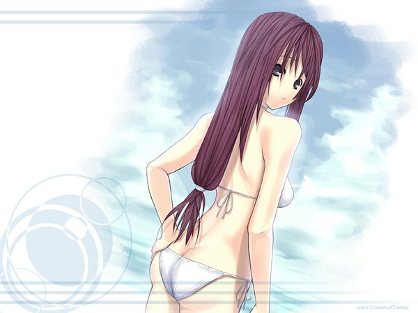 Anime picture 1024x768 with original coach (artist) light erotic butt crack swimsuit bikini white bikini