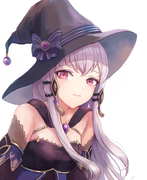 Anime picture 960x1174 with fire emblem fire emblem: three houses nintendo lysithea von ordelia leonmandala single long hair tall image looking at viewer fringe breasts simple background white background bare shoulders payot silver hair upper body pink eyes striped halloween