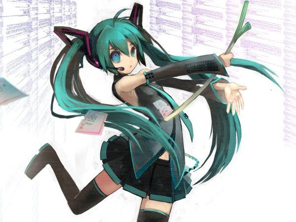 Anime picture 1600x1200 with vocaloid hatsune miku girl leek tagme