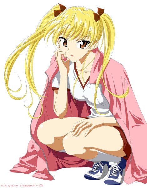 Anime picture 2900x3700 with school rumble sawachika eri long hair tall image highres blonde hair simple background white background twintails brown eyes squat vector girl socks white socks