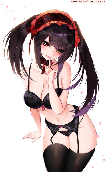 Anime picture 3207x5180 with date a live tokisaki kurumi tofuubear single long hair tall image looking at viewer blush fringe highres breasts light erotic black hair simple background smile large breasts standing white background twintails signed