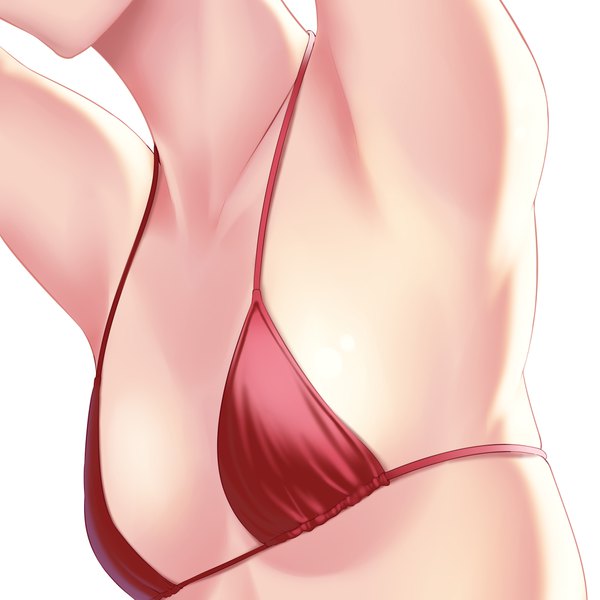 Anime picture 2000x2000 with original huyumitsu single highres breasts light erotic simple background white background arms up armpit (armpits) close-up head out of frame girl bikini top