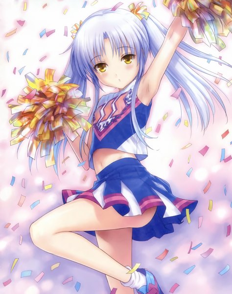 Anime picture 2076x2625 with angel beats! key (studio) tachibana kanade goto p single long hair tall image looking at viewer blush highres twintails yellow eyes white hair scan official art cheerleader girl skirt miniskirt confetti