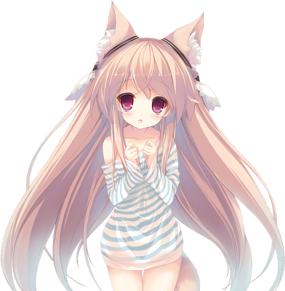 Anime picture 1000x1023 with virtual youtuber mofumofu channel milia leclerc p19 single tall image blush fringe brown hair standing bare shoulders animal ears tail very long hair parted lips animal tail pink eyes bare legs fox ears fox tail