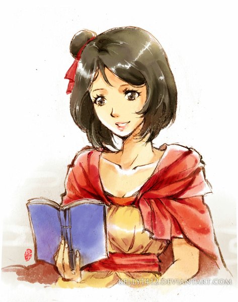 Anime picture 788x1000 with avatar: the legend of korra jinora kelly1412 single tall image short hair open mouth simple background brown hair white background brown eyes hair bun (hair buns) lipstick pink lipstick reading girl book (books) cloak