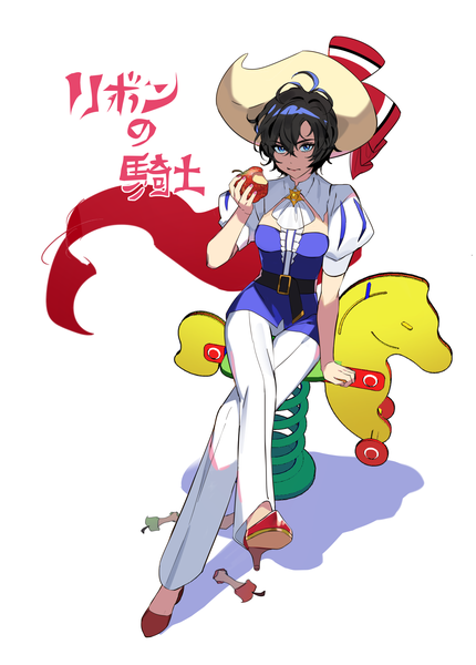 Anime picture 2971x4141 with princess knight princess sapphire poti single tall image looking at viewer fringe highres blue eyes black hair simple background hair between eyes white background sitting full body from above arm support high heels puffy sleeves copyright name