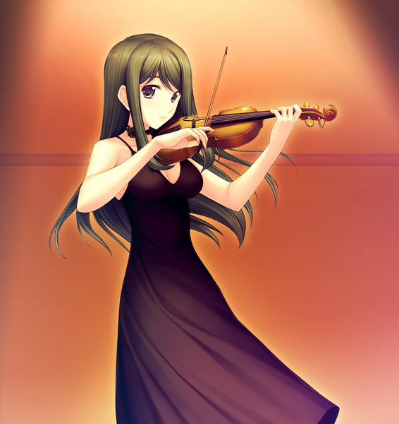 Anime picture 1566x1658 with kimi ga ita kisetsu kazama touko single long hair tall image black hair black eyes girl dress violin bow (instrument)
