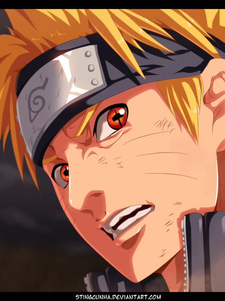 Anime picture 1274x1702 with naruto studio pierrot naruto (series) uzumaki naruto stingcunha single tall image short hair open mouth blonde hair red eyes sky cloud (clouds) coloring facial mark letterboxed close-up face whisker markings jinchuriki