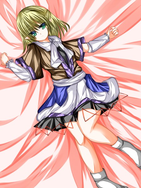 Anime picture 1500x2000 with touhou mizuhashi parsee tabuchisan single tall image short hair blonde hair green eyes pointy ears girl detached sleeves scarf