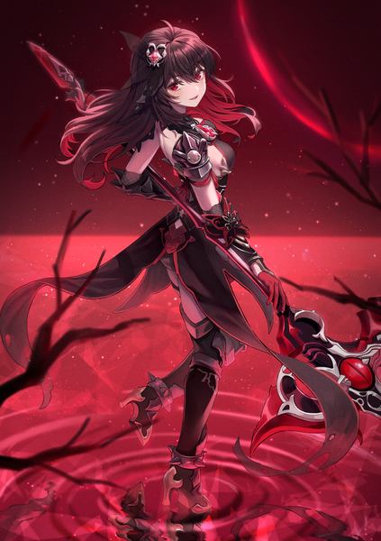 Anime picture 2930x4158 with honkai impact 3rd honkai (series) seele vollerei seele vollerei (starchasm nyx) seele (alter ego) soy chicken single long hair tall image looking at viewer fringe highres smile hair between eyes red eyes brown hair standing holding full body ahoge