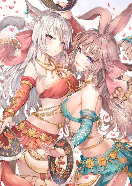Anime picture 1000x1412 with final fantasy final fantasy xiv square enix miqo'te viera momoko (momopoco) long hair tall image looking at viewer blush fringe breasts open mouth light erotic smile hair between eyes brown hair standing purple eyes bare shoulders