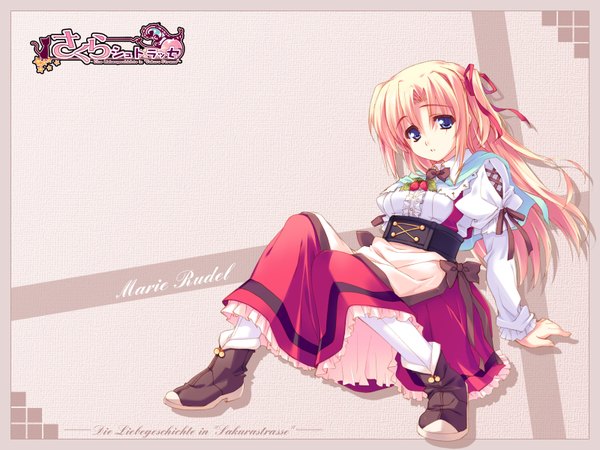 Anime picture 1600x1200 with kusukusu blue eyes blonde hair ribbon (ribbons) tagme