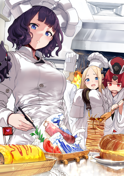 Anime picture 4134x5846 with fate (series) fate/grand order kanagawa okinami ura abigail williams (fate) archer (fate) katsushika hokusai (fate/grand order) tokitarou (fate/grand order) benienma (fate/grand order) hews long hair tall image blush highres short hair open mouth blue eyes blonde hair red eyes multiple girls absurdres