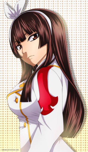 Anime picture 1518x2600 with fairy tail mikazuchi kagura nobume single long hair tall image brown hair brown eyes looking back coloring girl hairband