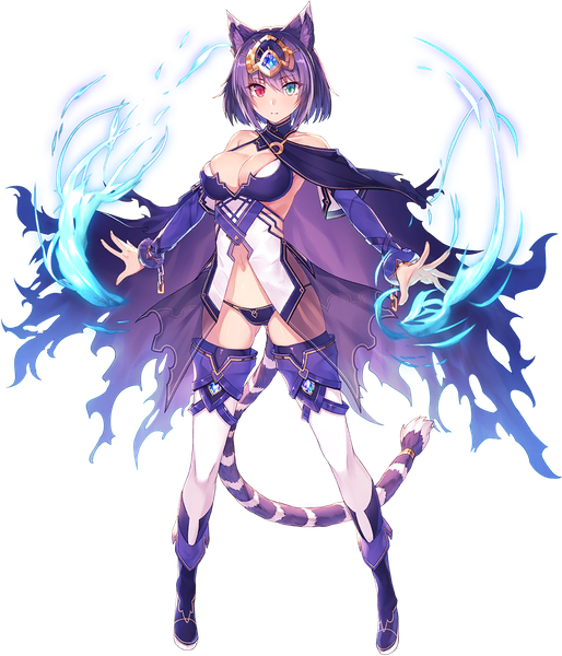 Anime picture 1023x1195 with ibuki notsu single tall image fringe short hair breasts light erotic red eyes large breasts standing green eyes animal ears purple hair tail animal tail heterochromia ass visible through thighs spread arms transparent background slit pupils