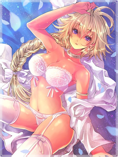 Anime picture 2400x3200 with fate (series) fate/grand order jeanne d'arc (fate) (all) jeanne d'arc (fate) aosuna single long hair tall image looking at viewer blush fringe highres breasts blue eyes light erotic blonde hair hair between eyes large breasts payot ahoge