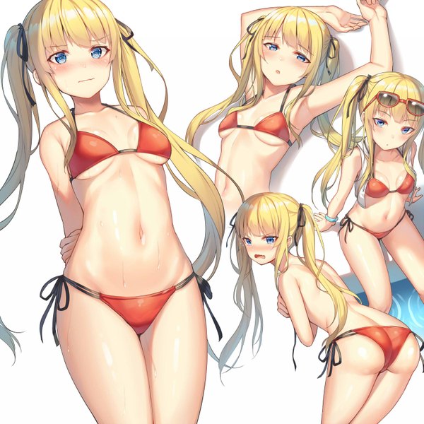 Anime picture 1500x1500 with saenai heroine no sodatekata a-1 pictures sawamura spencer eriri alexmaster long hair blush fringe breasts open mouth blue eyes light erotic blonde hair simple background standing white background sitting twintails payot ass lying