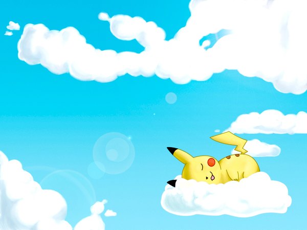 Anime picture 1600x1200 with pokemon nintendo pikachu open mouth smile sky cloud (clouds) :d sleeping no people :3 gen 1 pokemon animal
