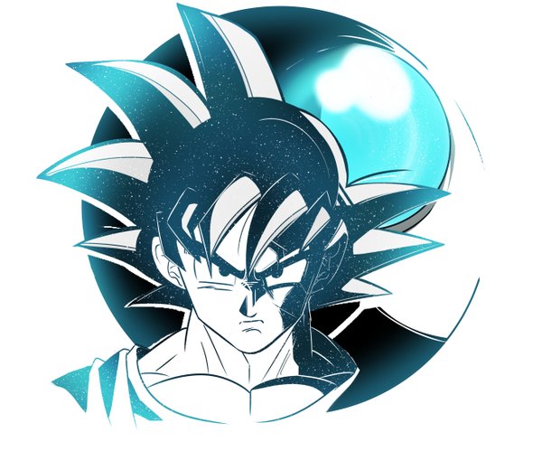 Anime picture 5338x4633 with dragon ball dragon ball z son goku tagme (artist) single looking at viewer fringe highres short hair black hair simple background hair between eyes white background absurdres black eyes portrait serious frown spiked hair polychromatic