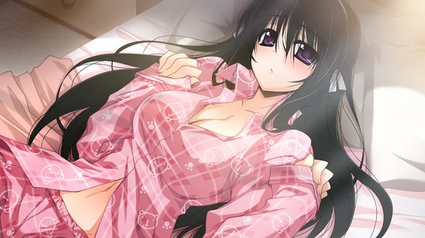 Anime picture 1600x900 with mari demon (game) light erotic black hair wide image purple eyes game cg girl