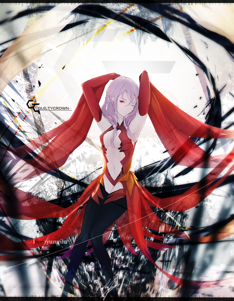 Anime picture 1953x2507 with guilty crown production i.g yuzuriha inori marumoru single long hair tall image highres breasts light erotic red eyes pink hair one eye closed wink girl thighhighs dress navel black thighhighs detached sleeves