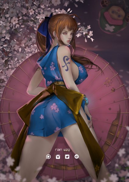 Anime picture 2894x4093 with one piece toei animation nami (one piece) tony tony chopper rainwzq long hair tall image looking at viewer fringe highres breasts light erotic large breasts standing signed payot ahoge ass ponytail nail polish
