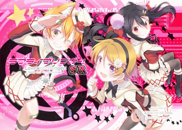 Anime picture 1200x857 with love live! school idol project hoshizora no memoria sunrise (studio) love live! yazawa nico hoshizora rin koizumi hanayo kitahara tomoe (kitahara koubou) blush short hair open mouth black hair smile red eyes brown hair purple eyes twintails multiple girls animal ears yellow eyes