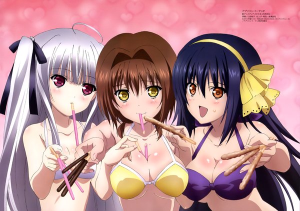 Anime picture 4102x2888 with absolute duo 8bit yurie sigtuna tachibana tomoe hotaka miyabi long hair blush highres short hair breasts open mouth light erotic red eyes brown hair multiple girls brown eyes yellow eyes blue hair absurdres white hair