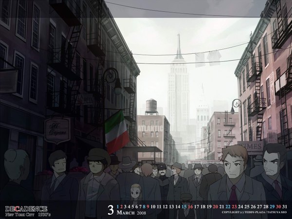 Anime picture 1600x1200 with original seo tatsuya highres city 2008 calendar 2008 calendar new york