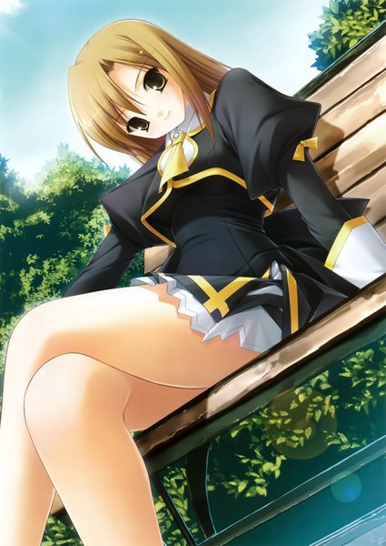 Anime picture 2611x3683 with tall image highres light erotic brown hair brown eyes girl serafuku bench