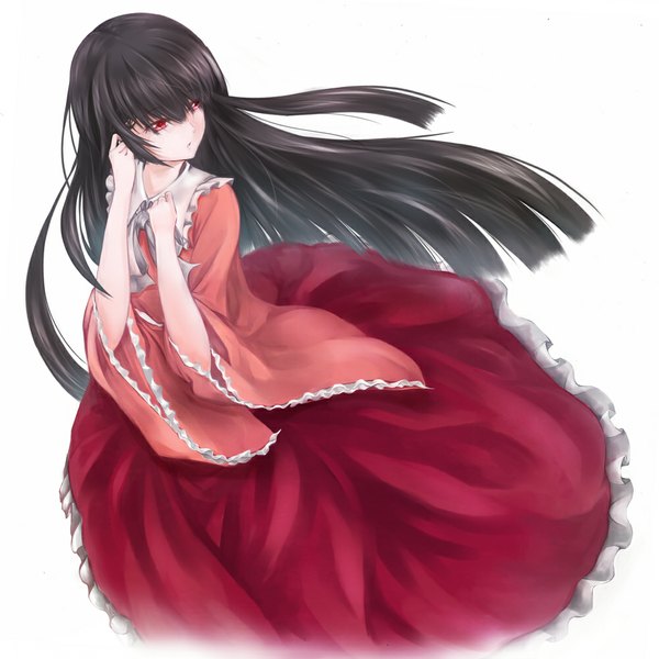 Anime picture 1000x1000 with touhou houraisan kaguya cofi (eternal) single long hair black hair simple background red eyes white background wide sleeves girl dress