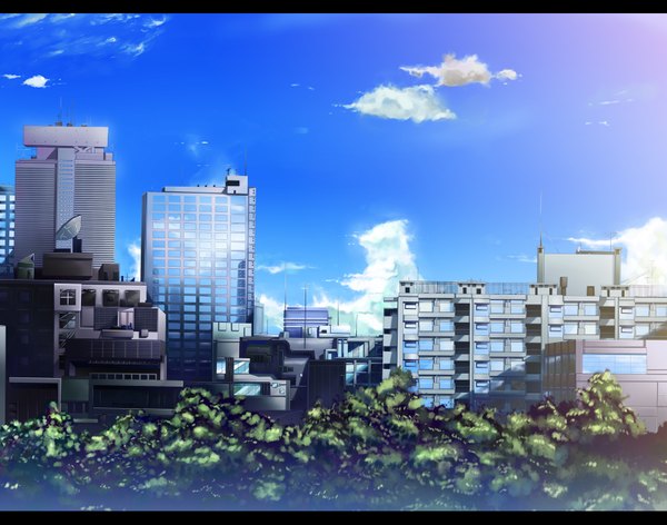 Anime picture 1600x1260 with original ryouma (galley) sky cloud (clouds) city cityscape no people plant (plants) tree (trees) building (buildings)