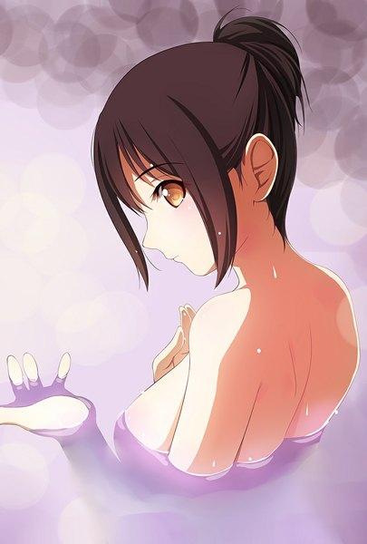 Anime picture 800x1184 with matsunaga kouyou single tall image short hair light erotic black hair yellow eyes profile nude girl