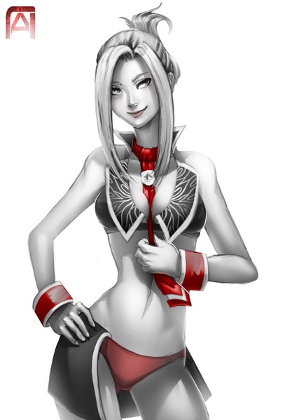 Anime picture 900x1294 with final fantasy viii quistis trepe pechan (artist) single long hair tall image light erotic simple background white background looking away lips grey hair bare belly midriff grey eyes sleeveless monochrome partially colored girl underwear