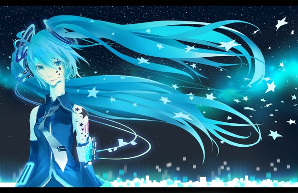 Anime picture 3279x2124 with vocaloid hatsune miku tagme (artist) highres twintails absurdres aqua eyes aqua hair girl star (symbol) star (stars)